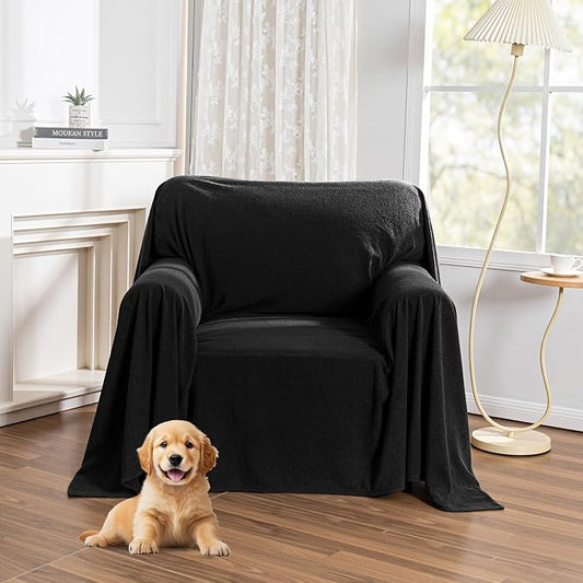 MYSKY HOME Black Couch Covers for Reclining Couch, Non-Slip Sectional Sofa Cover for Dog, Couch Covers for Sofa, Pet Couch Protector, Chair Covers Sofa Slipcovers Washable Furniture Covers, 71"x 91" by MYSKYHOME