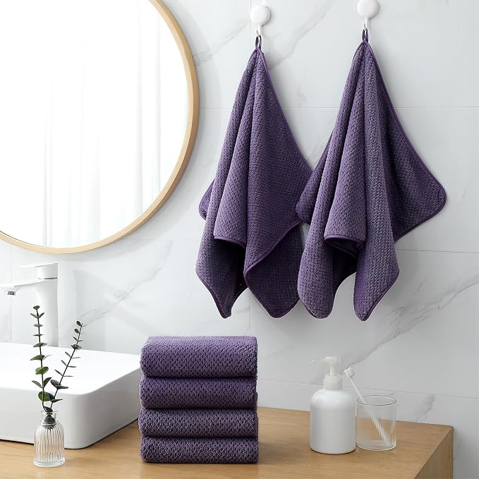 18 Piece Microfiber Bath Towels Set - 6 Bath Sheets,6 Hand Towels And 6 Washcloths,Soft Family Towels,Highly Absorbent Bathroom Towel,Quick Dry Shower Towel Luxury Towels For Hotel Spa Dorm-Purple - Image 2