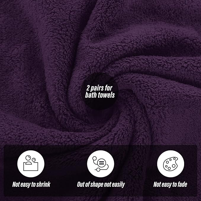 MOONQUEEN 2 Pack Premium Bath Towel Set - Quick Drying - Microfiber Coral Velvet Highly Absorbent Towels - Multipurpose Use as Bath Fitness, Bathroom, Shower, Sports, Yoga Towel (Grape Purple) - Image 4