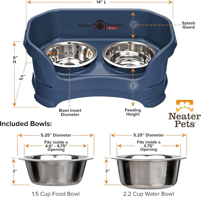 Neater Pet Brands Neater Feeder Deluxe Mess Proof Dog Bowls Elevated for Small Dogs Under 19 lbs, Made in USA, No Spill Raised Dog Food Bowl Stand Feeding Station, Food and Water Bowl Set, Dark Blue - Image 8