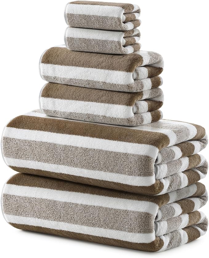 REDKISS 6-Piece Microfiber Bath Towel Set, Ultra Soft, Highly Absorbent & Quick Dry, 35x70 Inch Oversized, Brown Towels for Bathroom, Spa, Gym, 2 Bath 2 Hand 2 Washcloths by REDKISSOnline