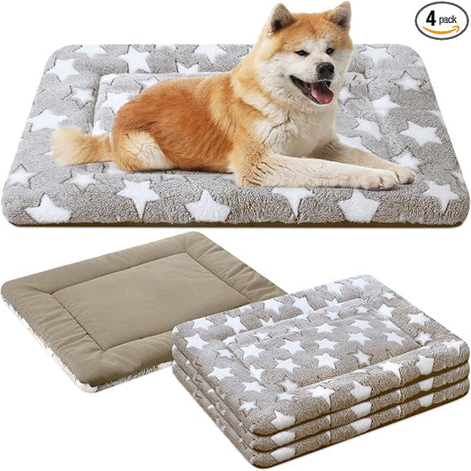 VitalCozy 4 Pcs Dog Crate Pads, Ultra Soft Warm Washable Anti-Slip Kennel Bed Mat for Pets, Reversible, Replaceable, Cage Liner for Small Medium Large Dogs and Cats(20 x 30 x 1.6 Inch,Star,Apricot) by VitalCozy
