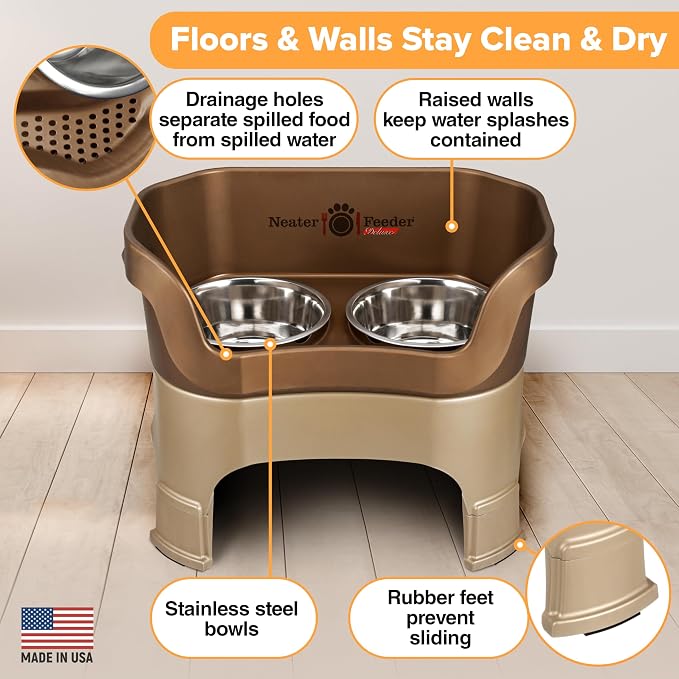 Neater Feeder Deluxe Mess-Proof Elevated Dog Bowls for Large Dogs (40+ lbs), 2 Height Adjustable (14.5” & 17.5”) No-Spill Raised Dog Bowl Stand, Stainless Steel Food Bowl Set, Made in USA, Bronze - Image 5