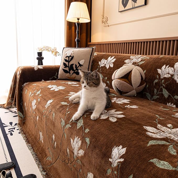 STACYPIK Vintage Floral Coffee Couch Cover Breathable French Garden Sofa Covers for 3 Cushion Couch Chenille Jacquard Pets Protector Slipcovers for Sectional, L Shape Love Seat Couch Cover-71X150IN - Image 7