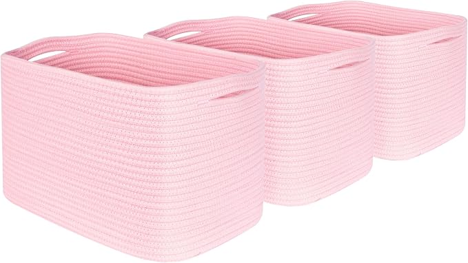 MINTWOOD Design 3-Pack Decorative Woven Storage Baskets for Shelves, Cube Bin Box for Organizing Books, Shoes, Dog Toys, Pantry Closet and Living Room Organizer, Soft Pink - Image 8