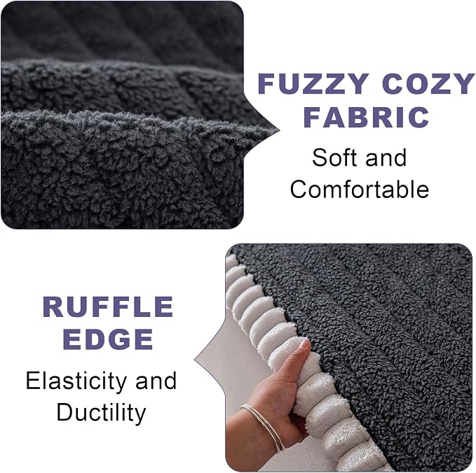 STACYPIK Durable Dark Gray Couch Cover for Large Dogs, Fuzzy Sherpa Sofa Cover for 2 Cushion Couch Washable, Pet Friendly Sofas Slipcover Cushion Protector for Living Room Dog Bed Cover-27.6x59.1IN - Image 2