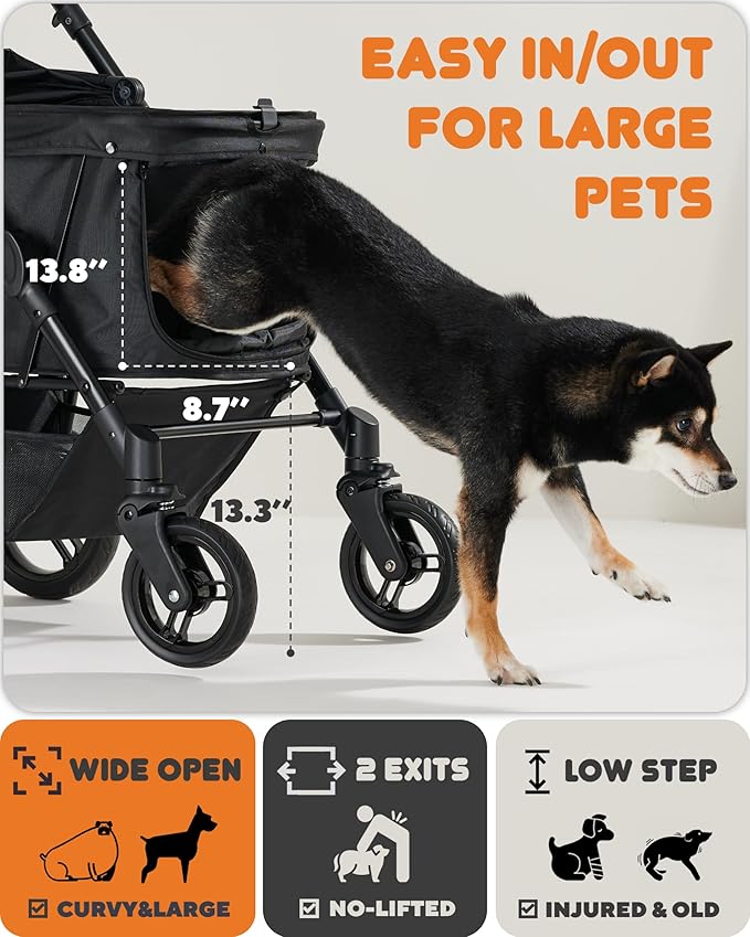 Medium Dog Stroller for Large Dogs, pet Stroller for Medium Dogs Up to 66lbs, All-Terrain with Adjustable Handle & Canopy, Sun Shades, Storage Organizer, Waterproof Oxford Fiber