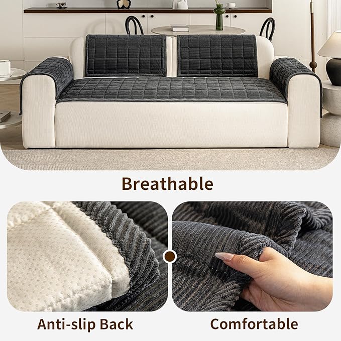 Couch Covers for Dogs Washable, 27.6"x82.7" Non Slip Couch Covers for Loveseat Sofa Pet Friendly, Soft Fuzzy Sofa Covers for Pet, Dog Couch Cover Furniture Protector(1PC,Dark Grey) - Image 4