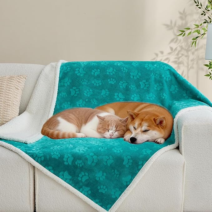 Qeils Pet Blankets for Cats - Waterproof Cat Blanket Washable - Sherpa Fleece Puppy Blanket, Soft Plush Reversible Throw Protector for Bed Couch Car Sofa, 30"X40", Teal - Image 5