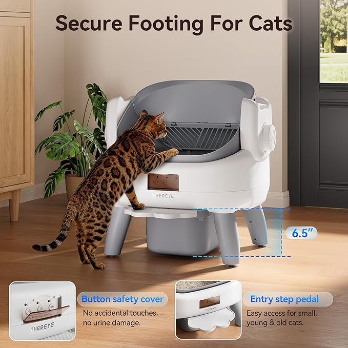 Thereye Automatic Litter Box with Entry Step, Open-Top Self Cleaning Litter Box, App Control & Safety Protections, 10L Waste Bin with Odor Control Smart Cat Litter Box with Trash Bags/Litter Mat - Image 3