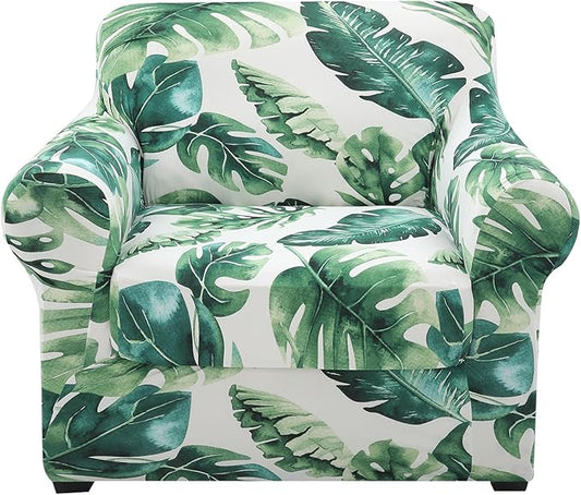 hyha Stretch Couch Covers, Chair/Sofa Covers, Armchair Slipcover for Dogs | Floral Pattern, Printed, 2 Pieces, Separate Couch Cushion Slipcover, Soft Chair Cover with Elastic Bottom for Pets (Armchair) by hyha