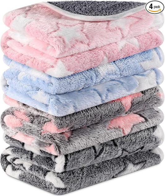 Reginary 4 Pcs Waterproof Guinea Pig Blankets Washable Small Animal Fleece Bedding Absorbent Guinea Pig Cage Liners Reusable Training Pee Pad Pet Sleep Mat for Hamster(Cute Star Pattern,28 x 56 Inch) by Reginary