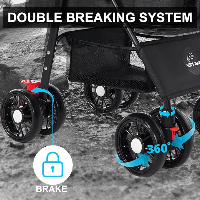 3 in 1 Pet Dog Stroller for Small Medium Dogs 10-50 lbs, Foldable Cat-Strollers for 2-Cats with Removable Carrier, Pet-Strollers for Cats with Storage Bag, Small Puppy-Stroller, Dog-Cart (Black)