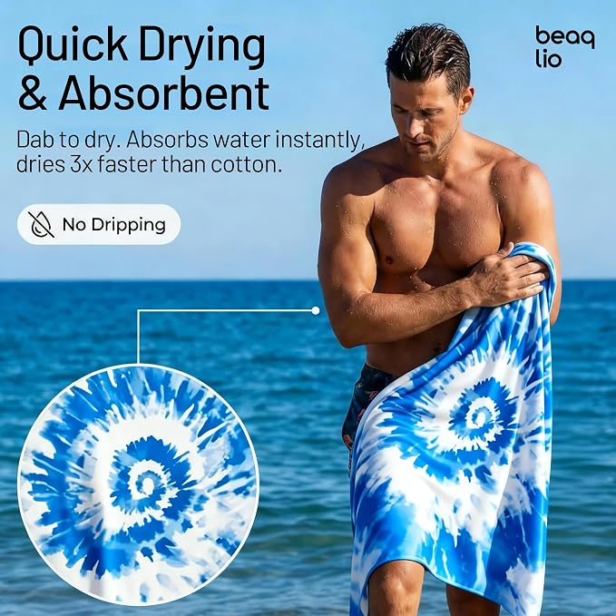 6 Pack Microfiber Beach Towel Set with Travel Bag 71 * 36'' Tie Dye | Quick Dry XL Beach Towels for Cruise Pool Yoga Gym Gift, Lightweight Absorbent Sandproof Compact Towels Beach Essentials - Image 5