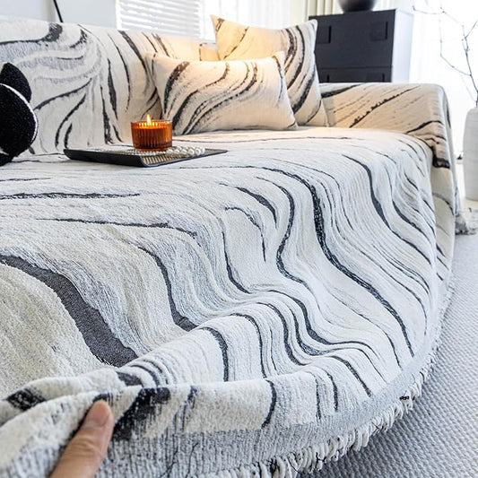 ROOMLIFE Couch Cover 3 Cushion Sofa, Washable Non Slip Furniture Sofa Protector Cover, Soft Chenille Sofa Slipcovers Sectional L Shape Dogs Couch Cover Throw Blanket with Tassels 71''X118'' by ROOMLIFE
