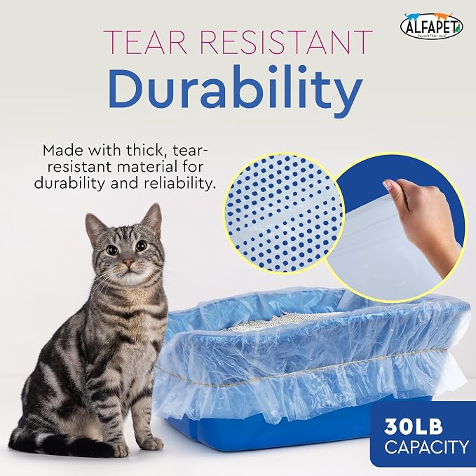 Cat Litter Box Sifting Liners Alfapet - Extra Giant 50 Count - Tear-Resistant Cat Litter Bags - Waterproof Kitty Litter Liners - Fits Almost All Litterbox Pan Sizes, 40" x 38", 30 lb Capacity - Image 4