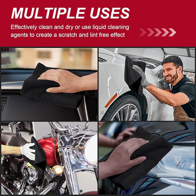 Oudain 200 Pcs Microfiber Cleaning Cloth 16x16 Inch Microfiber Towels for Car Ultra Absorbent Cleaning Rags Reusable Lint Free Streak Free Detailing Towel for Car Washing Drying Dusting (Black) - Image 5