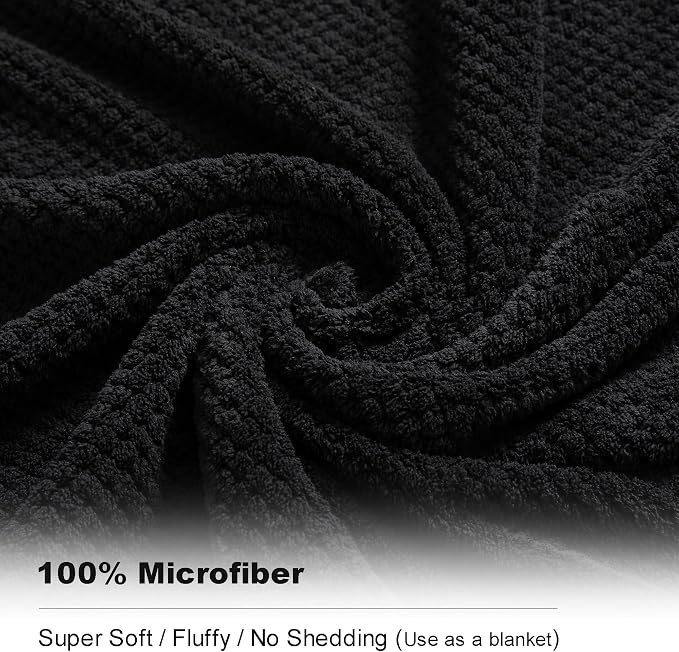 8-Piece Bath Towel Set, 2 Extra Large Bath Towel Sheets, 2 Hand Towels and 4 Washcloths - Highly Absorbent Quick Dry Microfiber,Ultra Soft Towel Set for Bathroom,Waffle Weave Design, Pack of 8 (Black) - Image 3