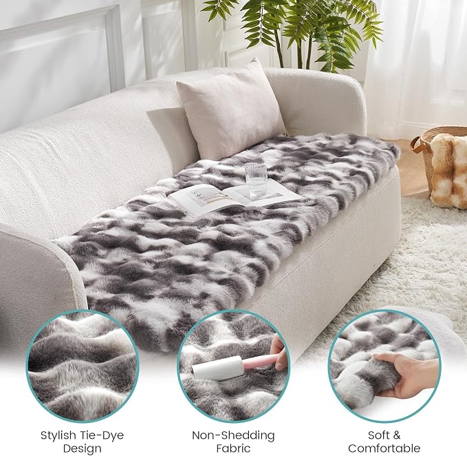COZY KISS Couch Cover for Dogs Washable, Ultra Soft Faux Fur Pet Sofa Pad for Car Seat Protector, Liquid Pee Proof Cat Mat, Warm Pad for Dresser Top, 27.5x59 inch, Tie Dye Grey - Image 2