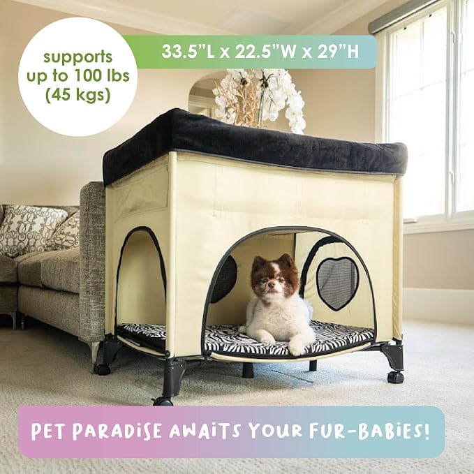 PETIQUE Bedside Lounge Pet Bed, Raised Bunk Bed for Medium Size Pets for Cats & Dogs, Zebra Vibes Design - Image 7