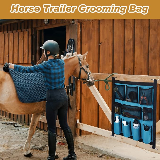 Riakrum 2 Pcs Horse Trailer Grooming Bag Hanging Horse Door Caddy Trailer Organizer Storage (Classic,29.92 x 22.83 Inch) - Image 4