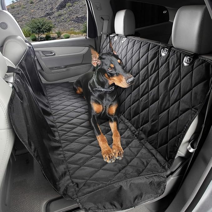 4Knines Dog Backseat Cover with Hammock for Cars, SUVs, and Trucks – Waterproof Layers, Nonslip Seat Protector, Durable Nylon Clips, K9 Shield with Heavy Duty Thread, (Regular, Black) by 4Knines