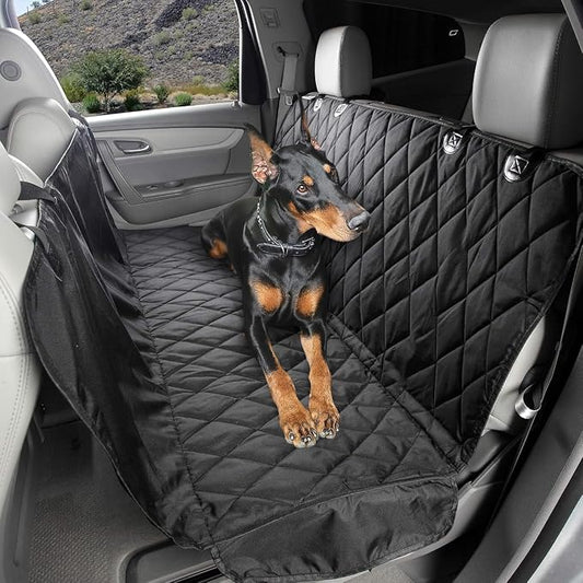 4Knines Dog Backseat Cover with Hammock for Cars, SUVs, and Trucks – Waterproof Layers, Nonslip Seat Protector, Durable Nylon Clips, K9 Shield with Heavy Duty Thread, (Regular, Black) by 4Knines