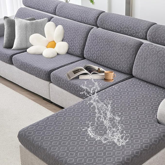 Genina Waterproof Couch Cushion Covers for Sectional Sofa L Shape Cover | Non Slip,Stretch Jacquard Fabric,Pet Hair & Scratch Protection,Easy Installation,Furniture Protector,3 Seater+1 Chaise by Genina
