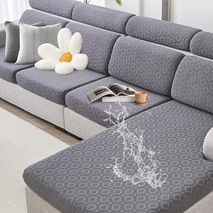 Genina Waterproof Couch Cushion Covers for Pets Washable Sofa Seat Covers | Non Slip,Stretch Jacquard Fabric,Pet Hair & Scratch Protection,Easy Installation,Furniture Protector,Sectional,1 Piece Large by Genina