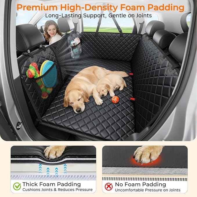 URPOWER Back Seat Extender for Dogs, Large Hard Bottom Dog Car Seat Cover | Supports 550 lbs, Stable 3-Panel Hard Bottom, Added High-Density Foam for Comfort, Waterproof 900D Oxford, 45% More Space - Image 5