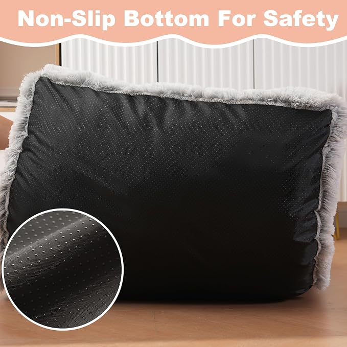 Bedfolks Plush Waterproof Dog Crate Bed, Removable Washable Cover, Faux Fur Kennel Pad, 29"x21", Grey - Image 6