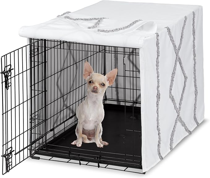 Sweet Jojo Designs 24in. Small Dog Crate Cover (Grey Boho Modern Tuft) Pet Cage, Kennel Covers (Bohemian, Farmhouse, Shabby Chic, Designer, Neutral, Elegant, Minimalist, Gray and White Tufted Cotton) by SweetJojoDesigns