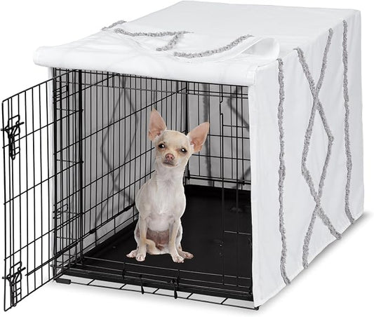 Sweet Jojo Designs 24in. Small Dog Crate Cover (Grey Boho Modern Tuft) Pet Cage, Kennel Covers (Bohemian, Farmhouse, Shabby Chic, Designer, Neutral, Elegant, Minimalist, Gray and White Tufted Cotton) by SweetJojoDesigns
