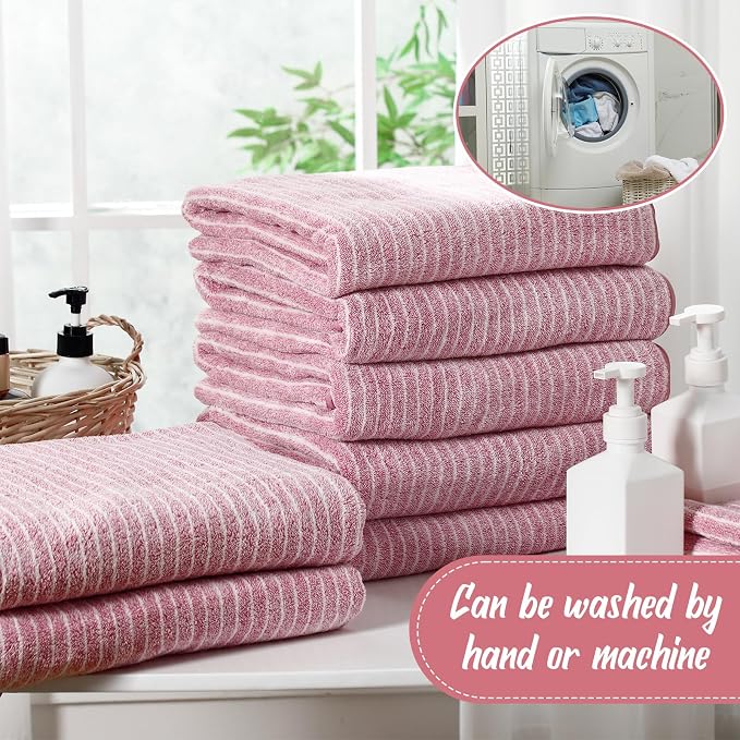 SmoothNovelty 16 Pack Microfiber Bath Towels Bulk 27'' x 60'' Oversized Size Bath Towel Highly Absorbent Extra Large Soft Drying for Beach Shower Summer Salon Sport Gym Party (Pinstripe,Pink) - Image 4