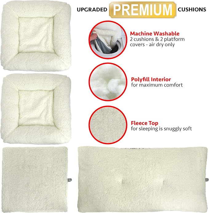 Kitty City Large Stackable Cat Condo & Cube House, Modular Indoor Cat Furniture with Plush Washable Beds, Collapsible Cat Cave & Lounging Ottoman, Tan - Image 5