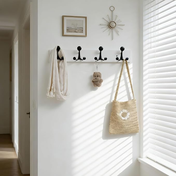 SKOLOO 24-Inch White Wood Coat Rack Wall Mount with 4 Triple Hooks - Ideal for Family Entrances, Classrooms, and Pet Supplies Storage - Perfect Coat Hooks for Wall - Image 3