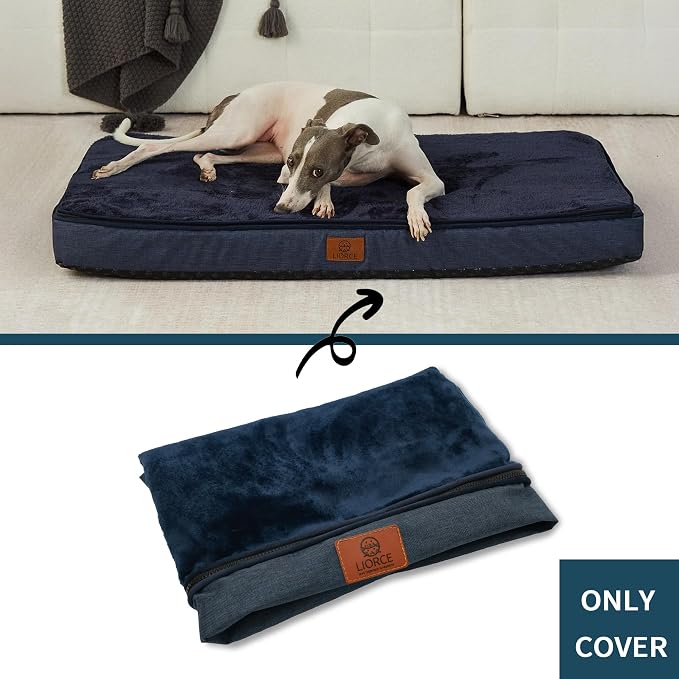 LIROCE Washable Dog Bed Cover Replacement, Large Wrap-Around Zipper Cover for Orthopedic Memory Faom Dog Bed (35x23x4 inches), Navy - Image 2