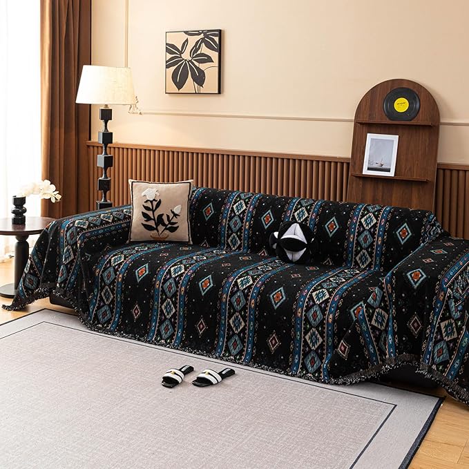 ROOMLIFE Couch Cover 3 Cushion Sofa, Washable Non Slip Furniture Sofa Protector Cover, Soft Chenille Sofa Slipcovers Sectional L Shape Dogs Couch Cover Throw Blanket with Tassels 71''X134'' - Image 2