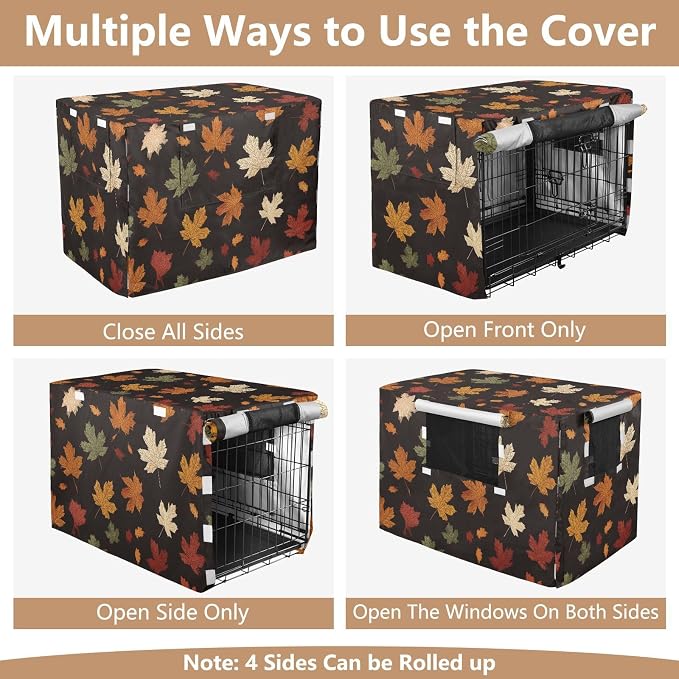 Dog Crate Cover Kennel Cover for Dog Cages Breathable for Wire Cage Indoor Outdoor Maple Leaves Black - Image 5
