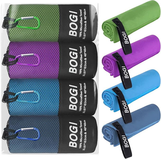 BOGI 4 Pack(8 pcs) Microfiber Travel Sports Towel-Quick Dry Towel, Soft Lightweight Microfiber Camping Towel Absorbent Compact Travel Towel for Camping Gym Beach Bath Yoga Swimming Backpacking-X Large by BOGI