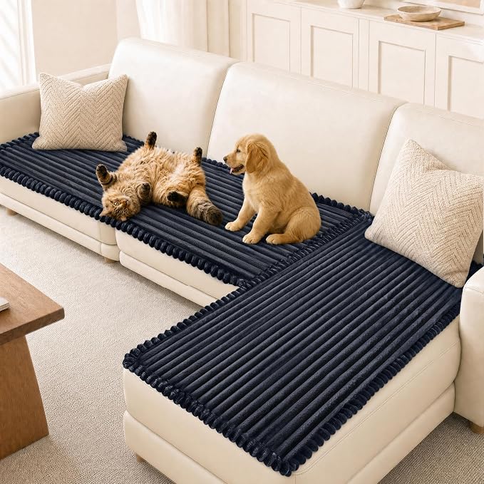 NAISI Pet Couch Covers for Sofa with Thick Filling and Non-Slip Bottom Sectional Sofa Covers Washable Friendly for Pets(2pcs/27.5"x59"+27.5"x70.8",Dark Navy) by NAISI