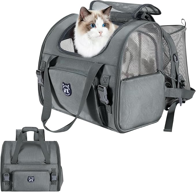 Lollimeow Expandable Cat Carrier Backpack for Large Cats - Airline Approved Pet Carrier Backpack for Small Dogs, Hiking & Travel, Waterproof with Breathable Mesh, 22lbs Capacity (Dark Grey, Large)