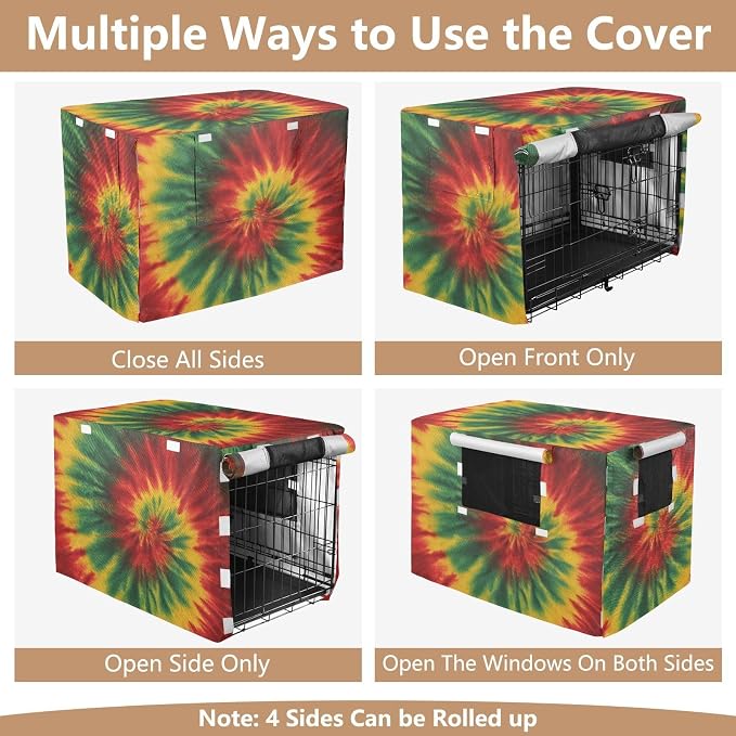 Dog Crate Cover Kennel Cover for Dog Cages Breathable for Wire Cage Indoor Outdoor Jamaica Reggae Tie Dye Colorful - Image 5