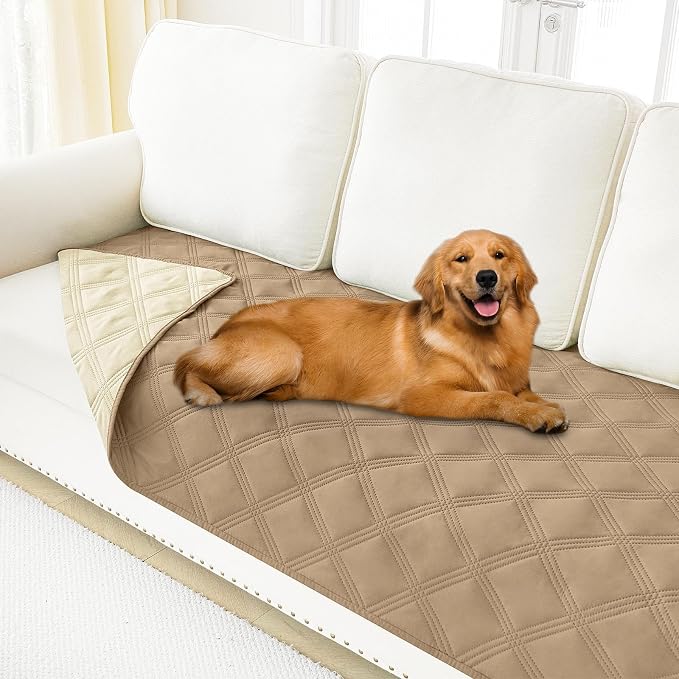 Smiry Waterproof Dog Bed Cover, Reversible Pet Blanket for Sofa Couch | Soft Washable Dog Blanket, Leakproof Couch Cover for Dogs Cats & Furniture Protection, 30x82, Camel/Beige by Smiry