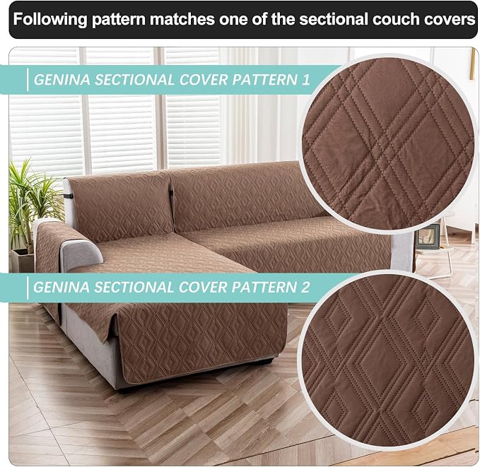 Genina Waterproof L Chaise Sectional Cover for Kids Pets (Camel, X-Large) | Reversible Design,Anti-Slip Fit,Blocks Pet Hair and Scratches,Stain-Resistant & Easy Install,Machine Washable - Image 7