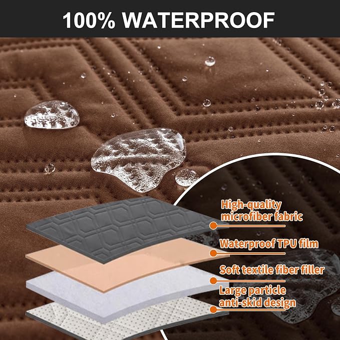 Genina Waterproof Recliner Cover - Non-Slip, Washable, Protects 3-Seater Couch from Pets & Kids (Brown, Recliner Sofa) - Image 7