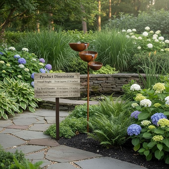 Multi-Tier Rain Catcher Garden Stake Bird Bath for Outdoors - Rustic Metal Bee Watering Station, Decorative Flower Garden Stakes for Lawn Yard Landscaping (Natural Rust Color) - Image 3