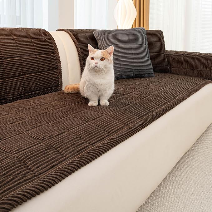 Dog Couch Cover for Sofas, Pet Couch Cover Washable, Funny Fuzzy Plush Sofa Covers for Dogs, Non Slip Sofa Covers, Sofa Pad Furniture Protector for L Shaped(1PC, Dark Brown, 27.5"x 70.9") by JPGGD