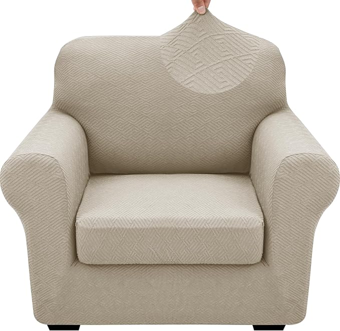 XINEAGE 2026 New 2 Pieces Chair Covers with Arms Super Stretch Chair Slipcover for Living Room Pet Dog Universal Slip Cover Anti Slip Armchair Furniture Protector (Khaki), 31"-46"(1 Cushion) by XINEAGE