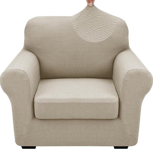 XINEAGE 2026 New 2 Pieces Chair Covers with Arms Super Stretch Chair Slipcover for Living Room Pet Dog Universal Slip Cover Anti Slip Armchair Furniture Protector (Khaki), 31"-46"(1 Cushion) by XINEAGE